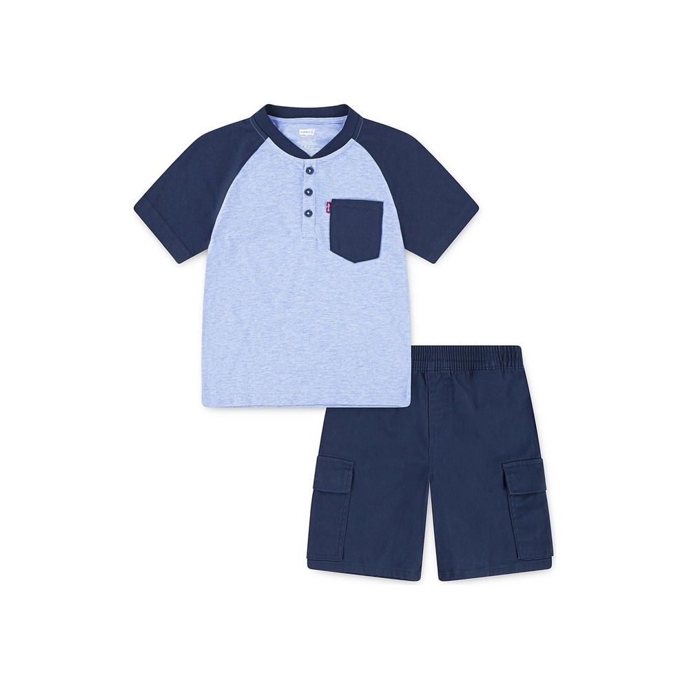Levi's Kids Boys Blue Raglan Henley Shirt and Cargo Shorts Set Size‎ 3T /#2686